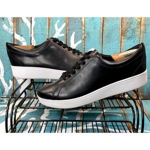 FITFLOP RALLY WOMENS BLACK LEATHER TRAINER STYLE X22-001 SIZE 10